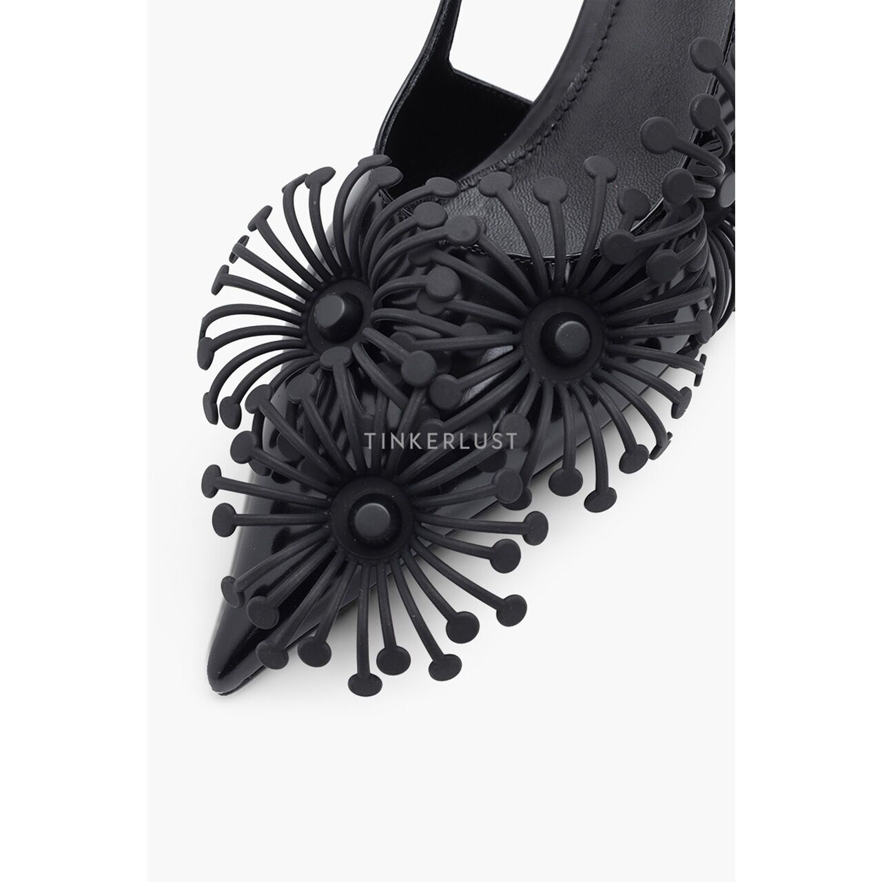 Prada Women Azalea Flowers Slingback Pumps 65mm in Black Brushed Leather Wedges