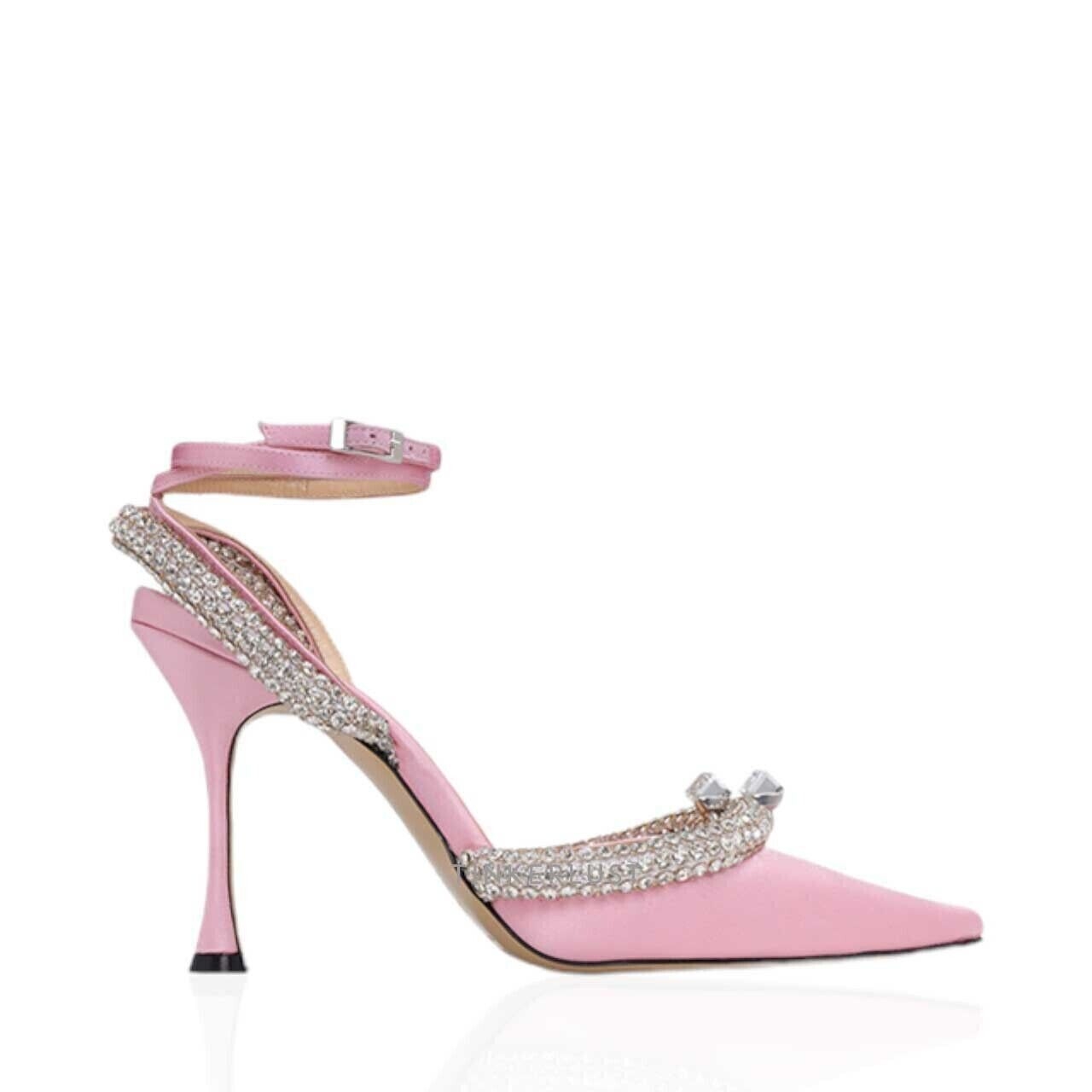 Mach & Mach Georgia Crystal Trimmed Ankle-Strap 100mm Pink Satin Heels