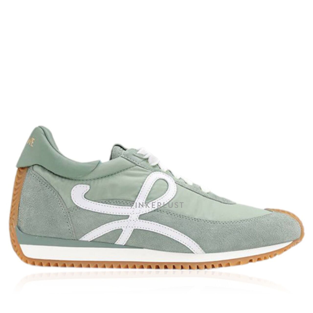 Loewe Women Flow Runner Sneakers in Light Green Nylon Suede