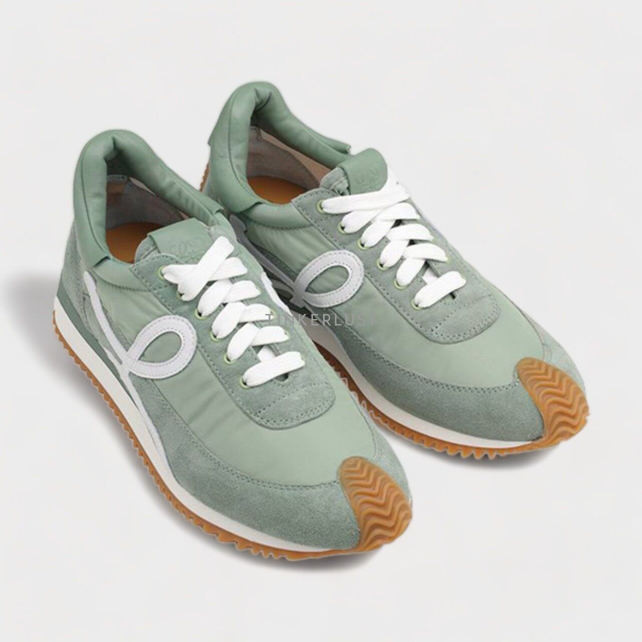 Loewe Women Flow Runner Sneakers in Light Green Nylon Suede