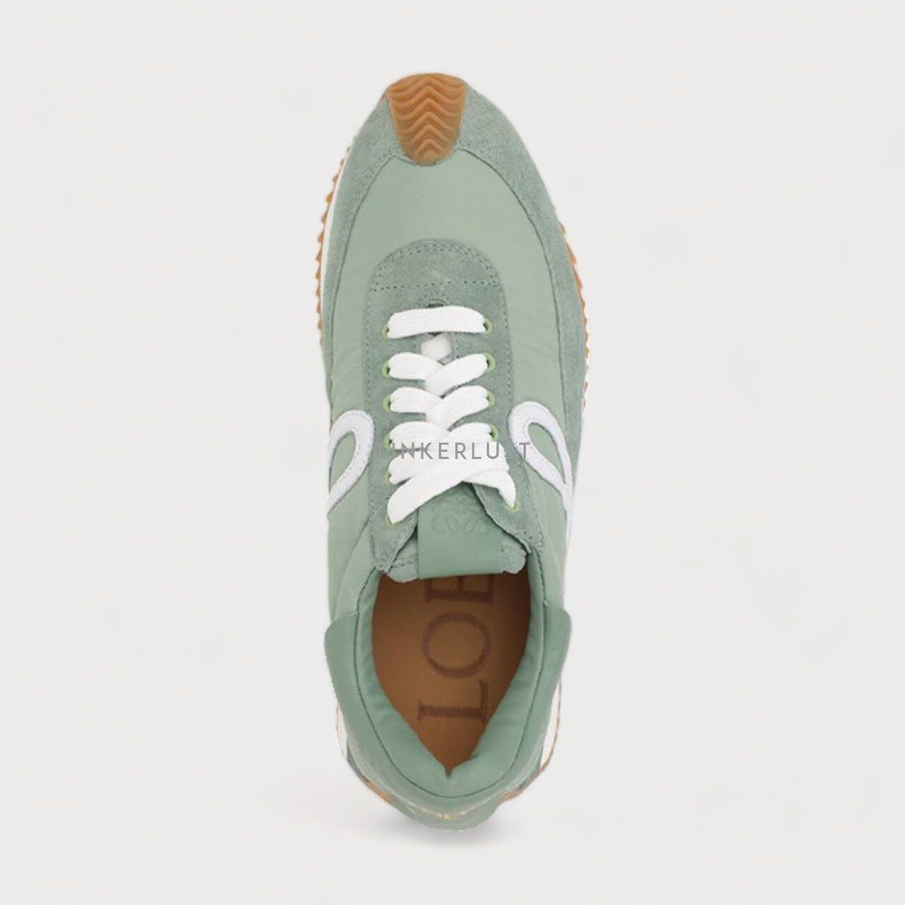 Loewe Women Flow Runner Sneakers in Light Green Nylon Suede