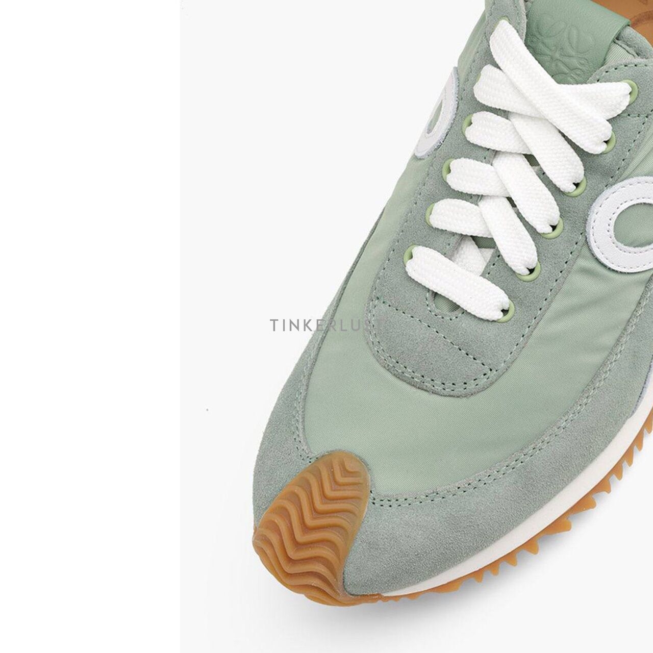 Loewe Women Flow Runner Sneakers in Light Green Nylon Suede