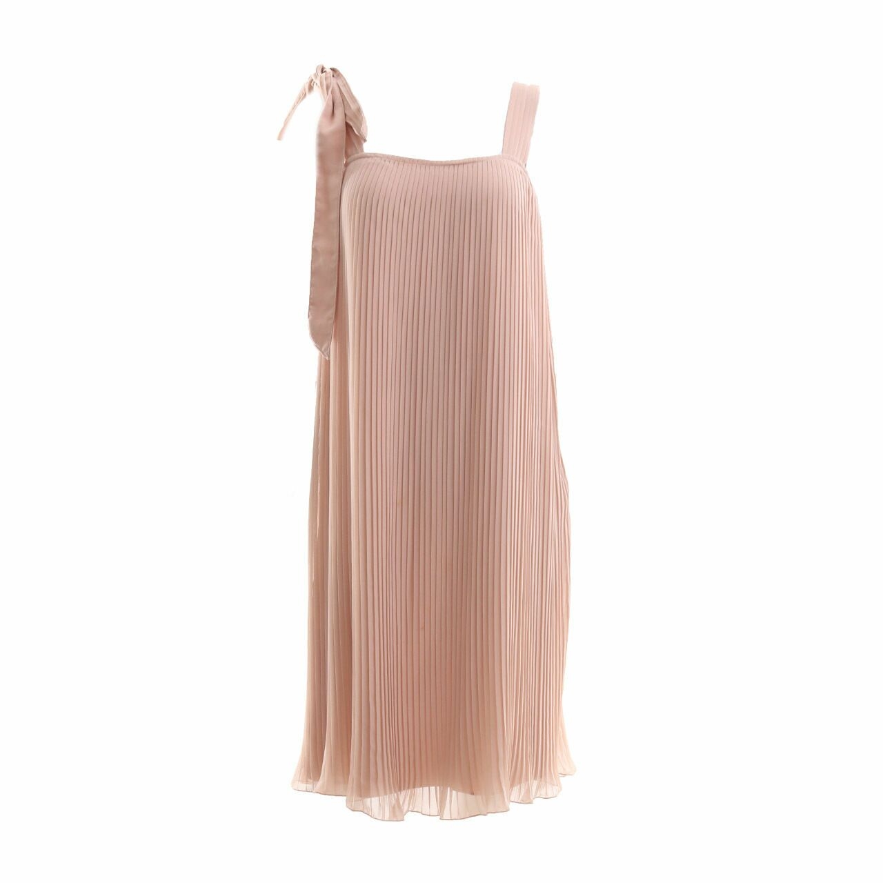 Zara Nude Pleats With Strap Mini Dress