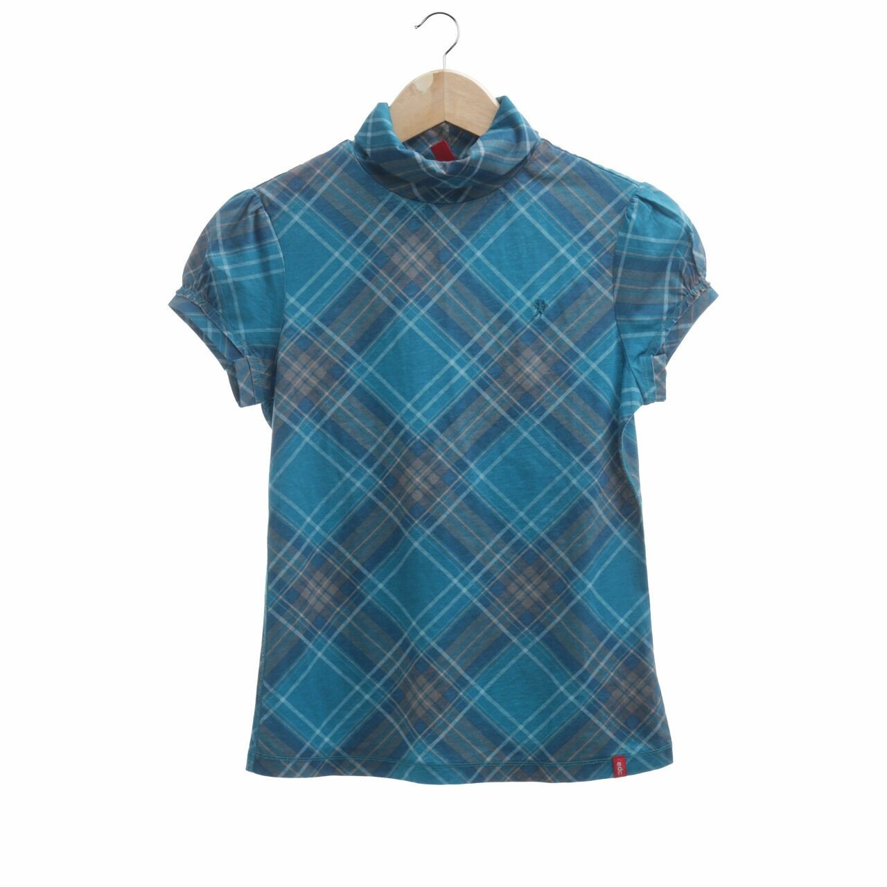 Esprit Edc Teal Checkered Blouse