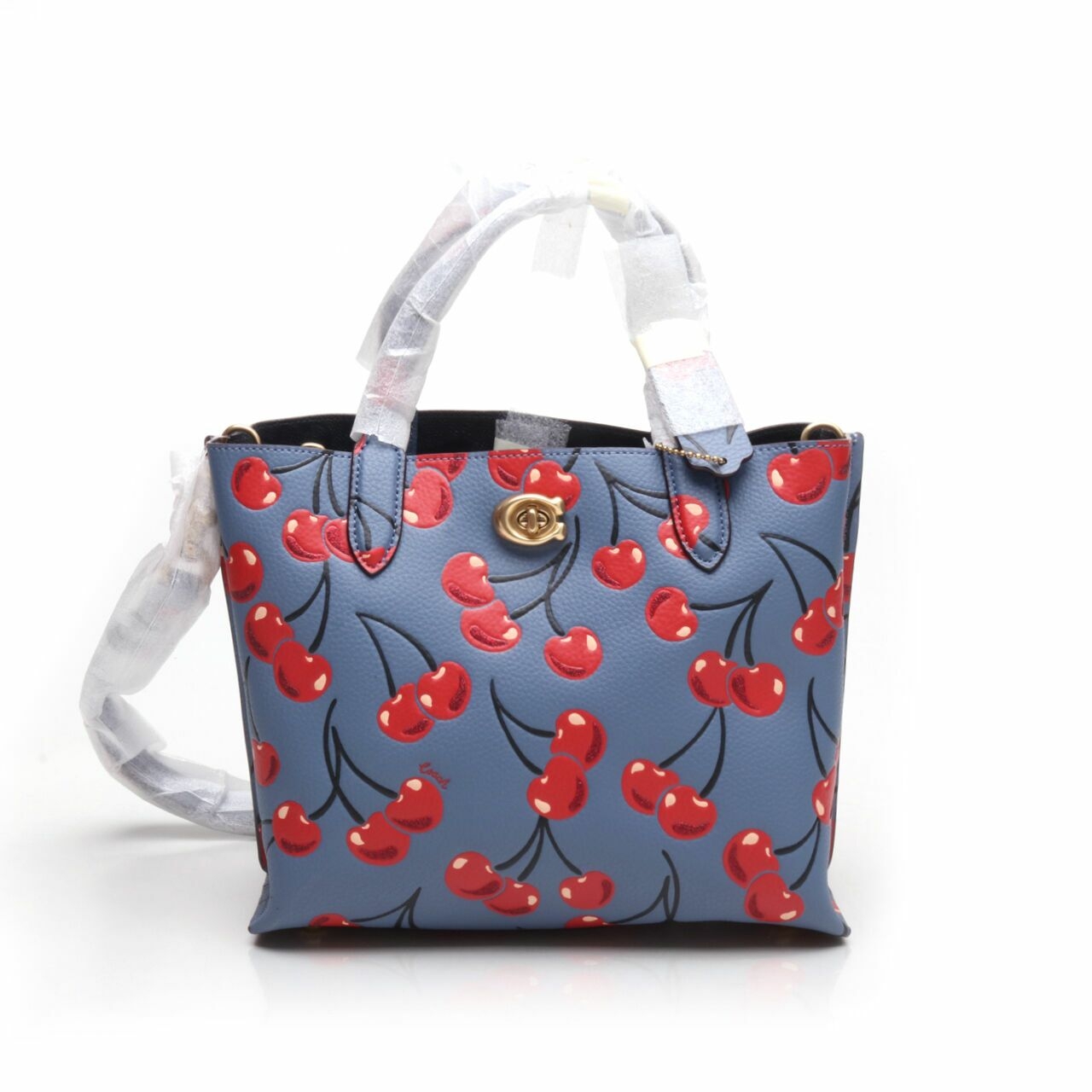 Coach CA111 Willow 24 Cherry Print Washed Chambray Satchel