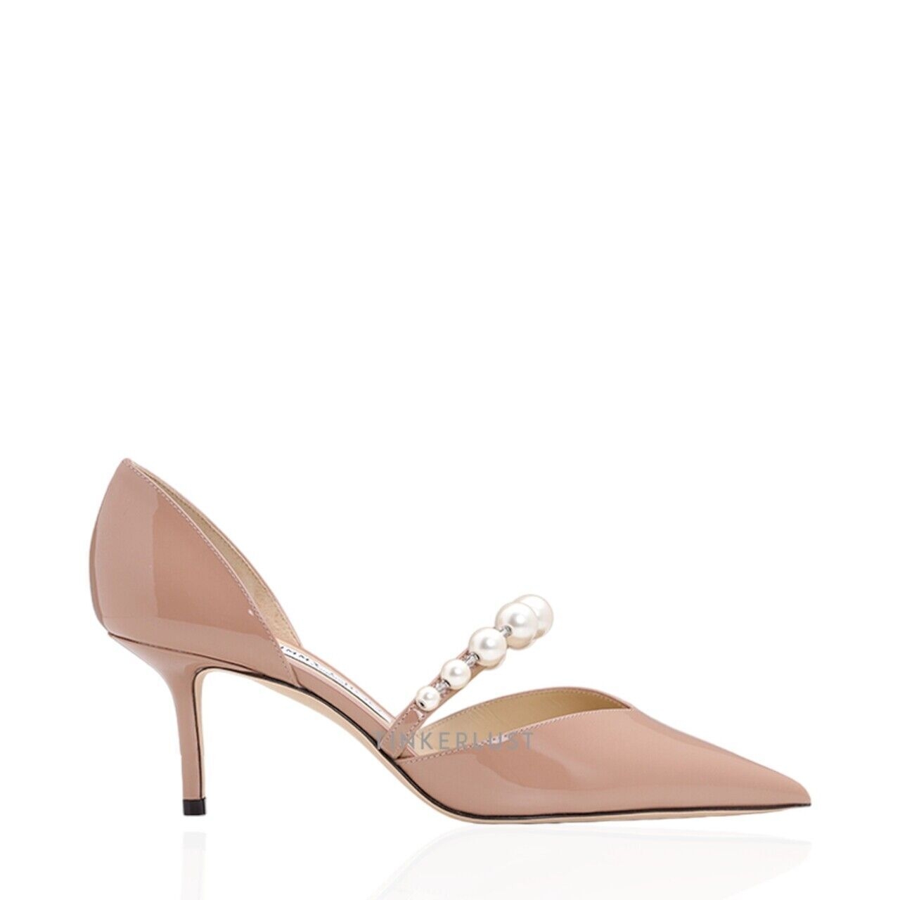 Jimmy Choo Aurelie Pointed Pumps 65mm in Ballet Pink/White Patent with Pearl Embellished Heels