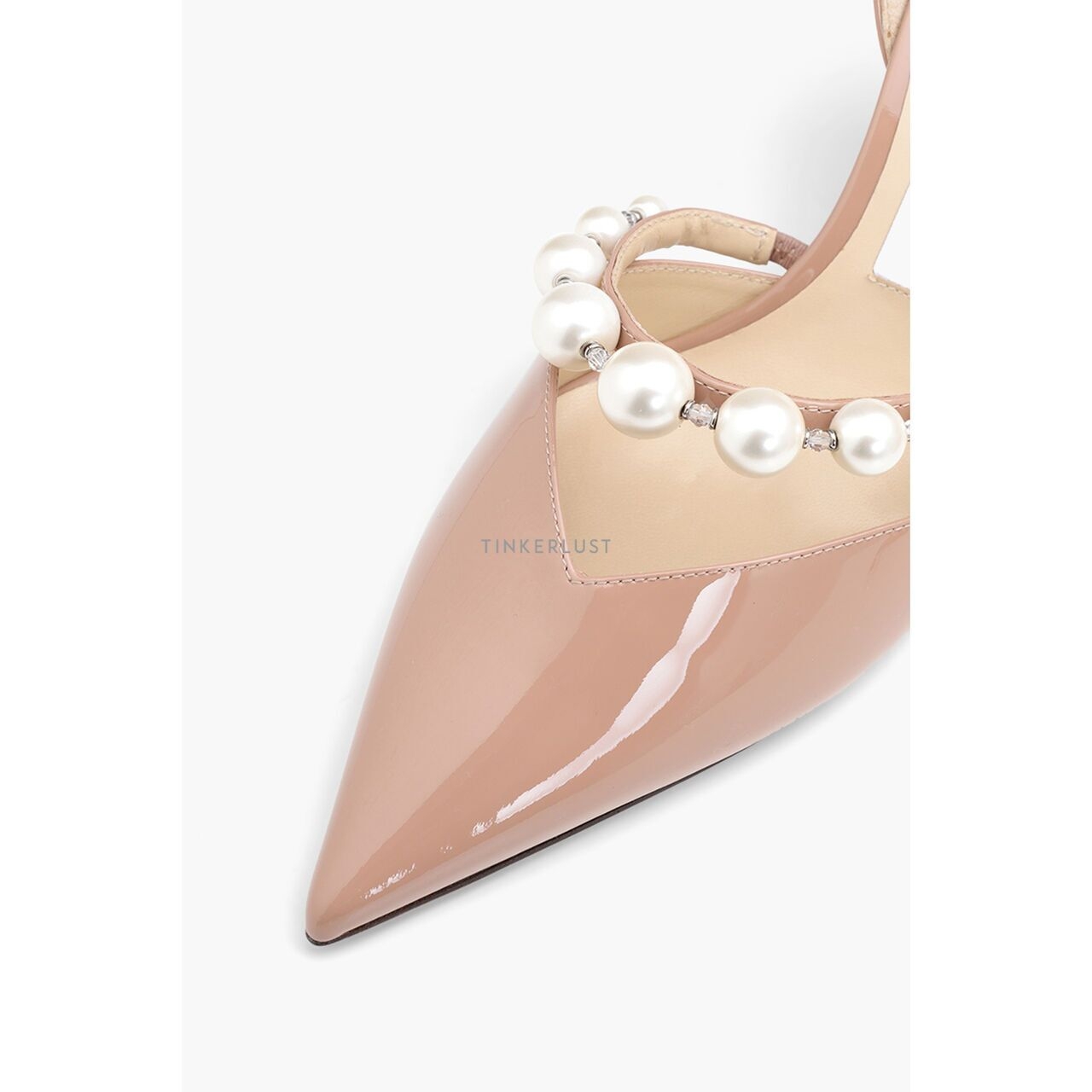 Jimmy Choo Aurelie Pointed Pumps 65mm in Ballet Pink/White Patent with Pearl Embellished Heels