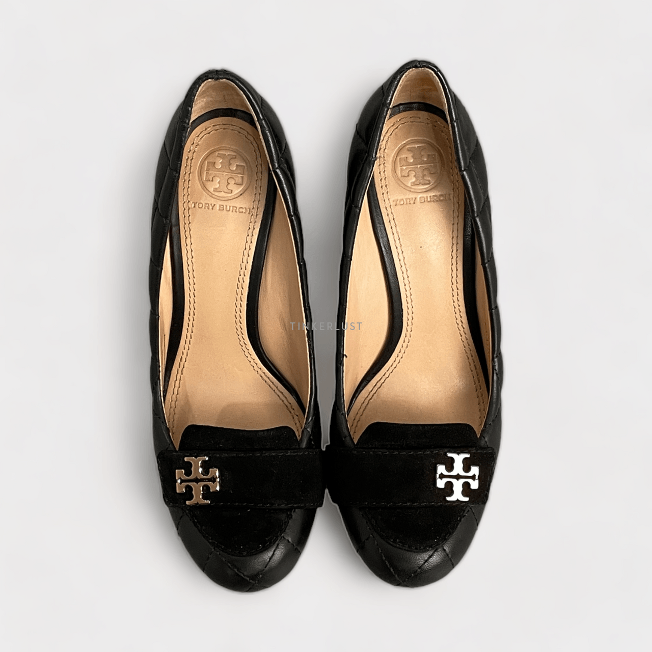 Tory Burch Leile Quileted Black Leather Wedges