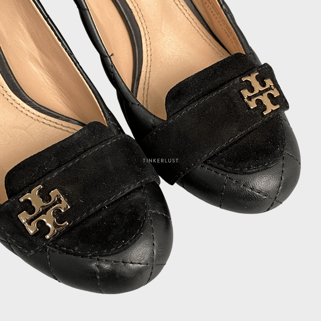 Tory Burch Leile Quileted Black Leather Wedges