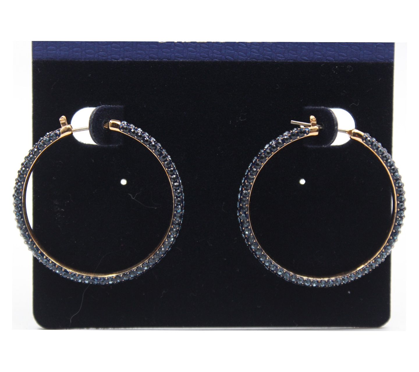 Swarovski Blue & Rose Gold Stone Hoop Pierced Earrings Jewelry