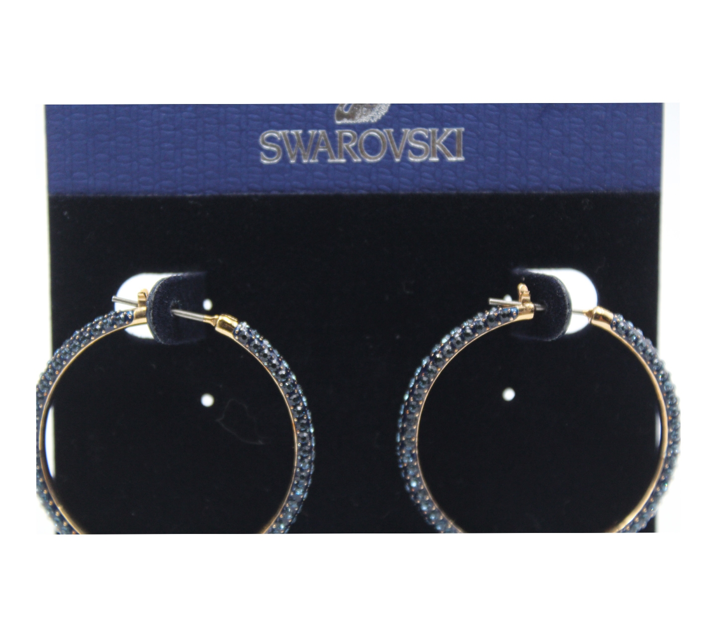 Swarovski Blue & Rose Gold Stone Hoop Pierced Earrings Jewelry