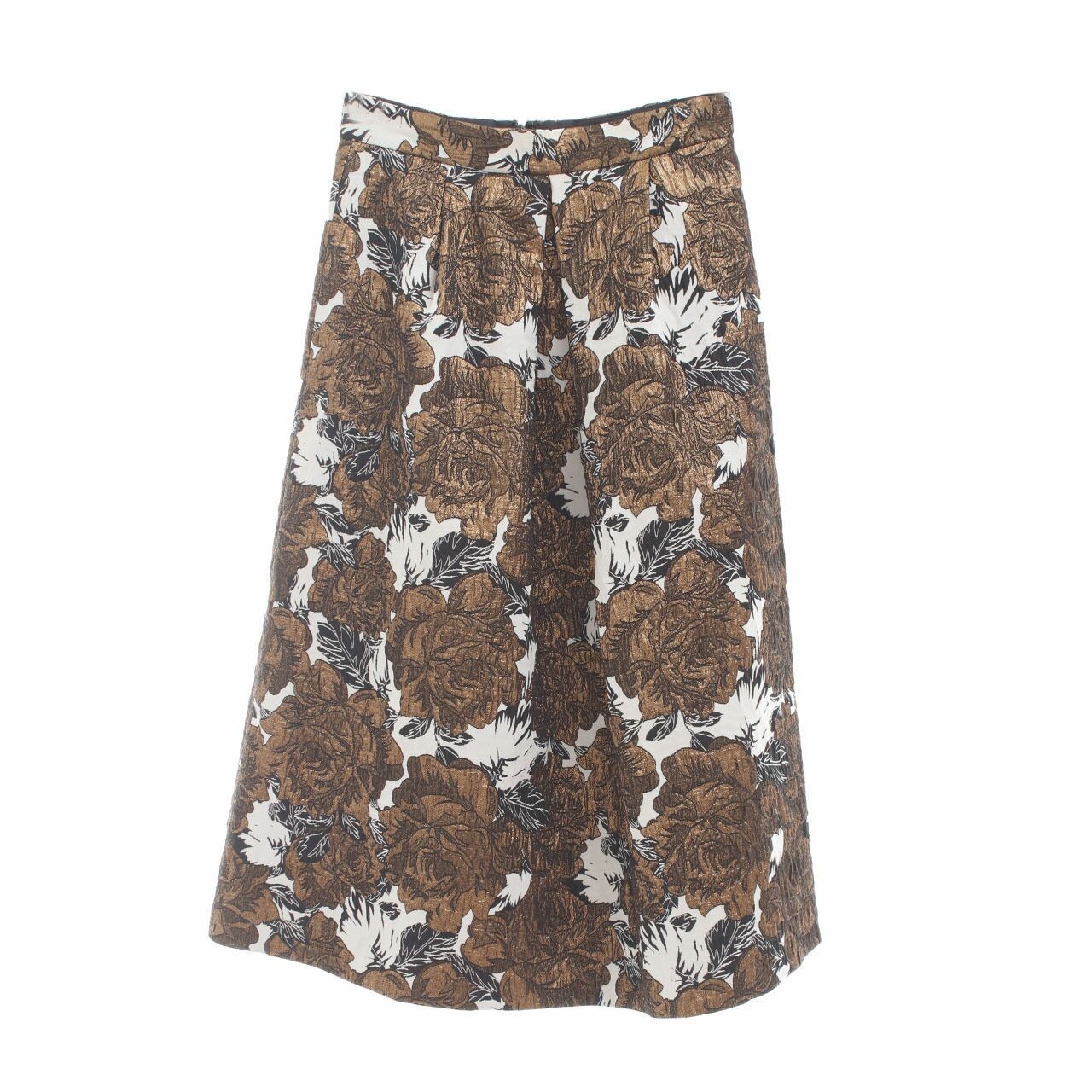 Miss Selfridge Gold & White Patten Metallic Midi Skirt