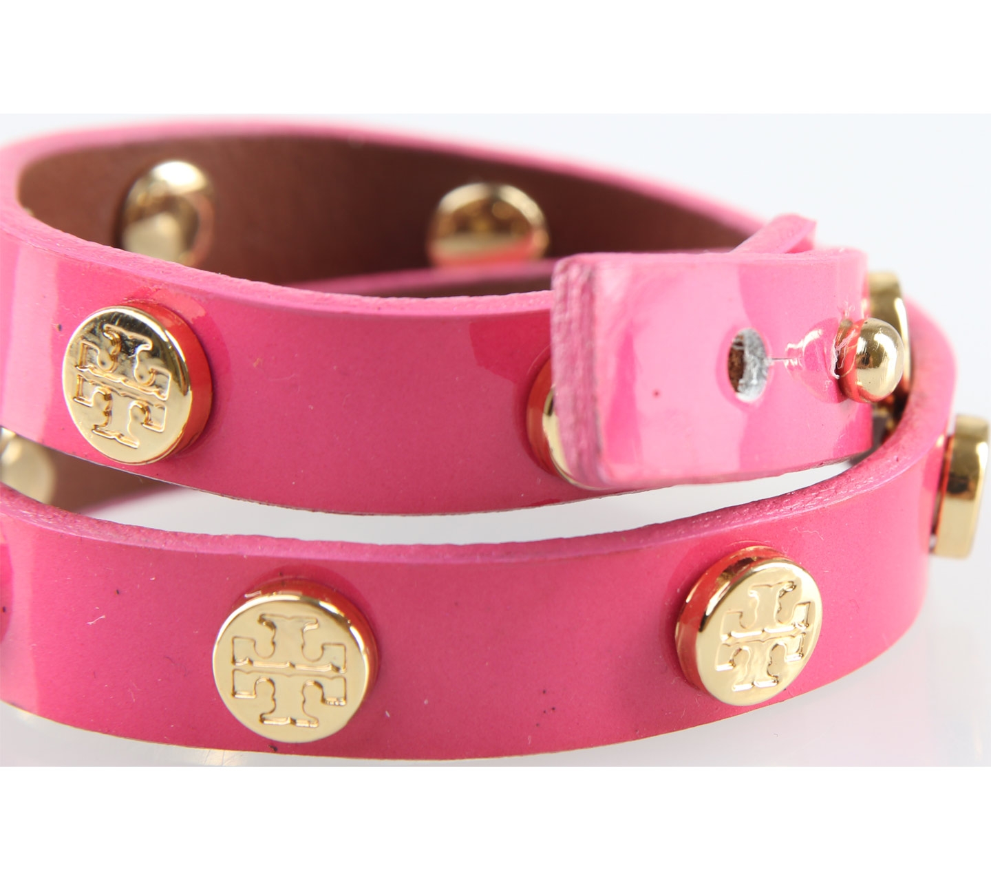 Tory Burch Pink Stud New Double Wrap Leather Logo Bracelet Jewellery