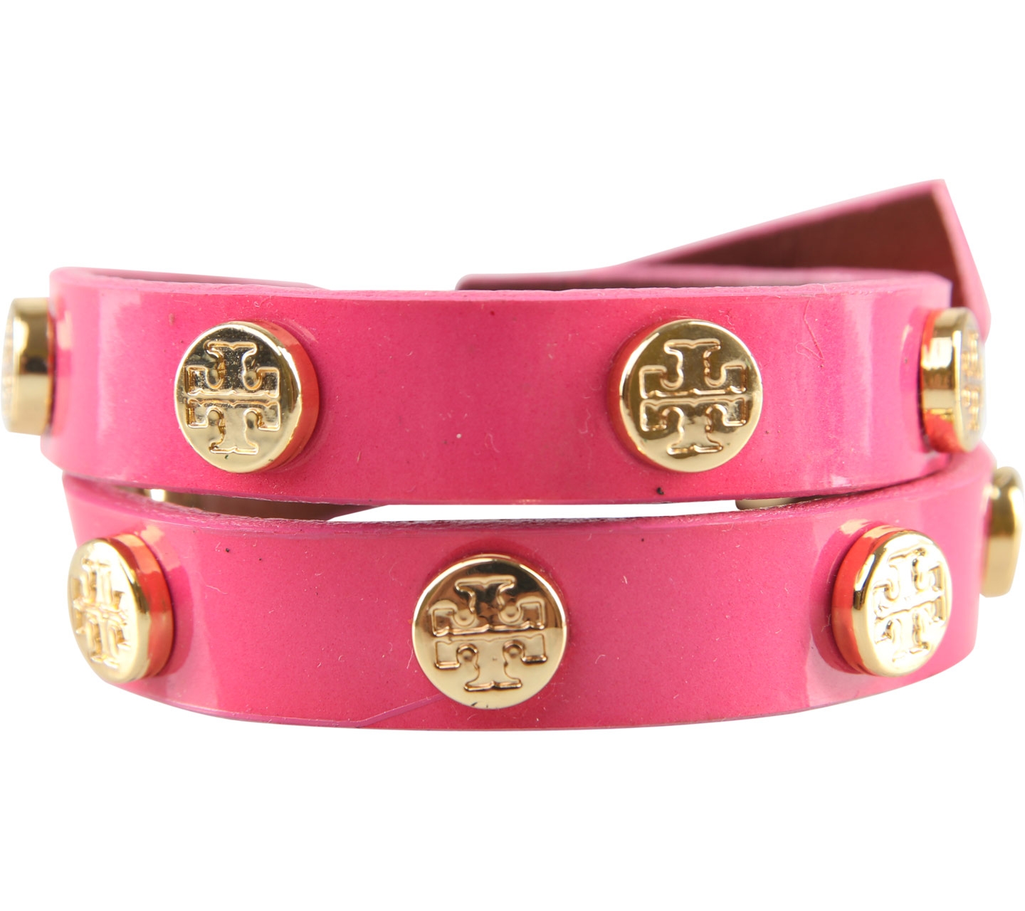 Tory Burch Pink Stud New Double Wrap Leather Logo Bracelet Jewellery