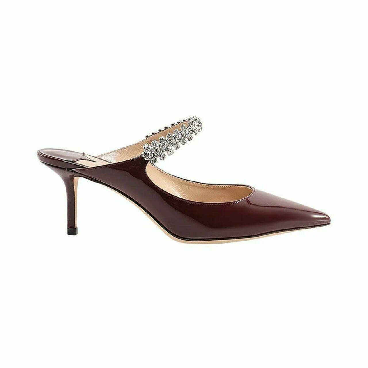 Bing 65 Crystal Strap Patent Leather Mules Burgundy