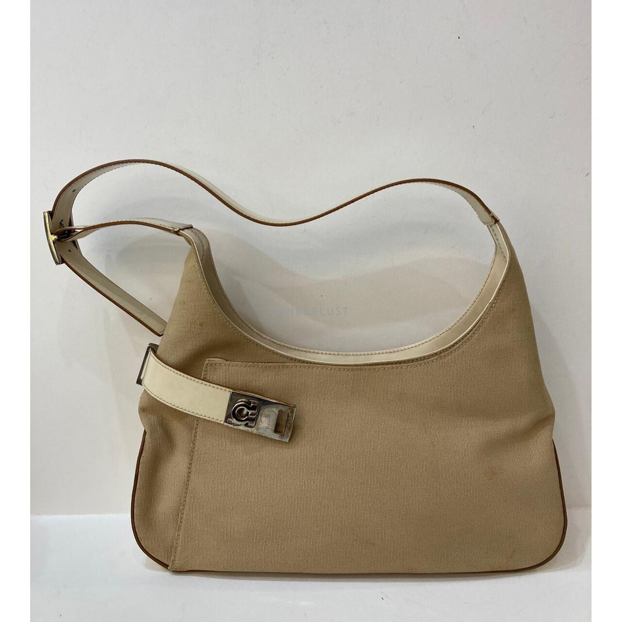 Salvatore Ferragamo Gancini Canvas Mix Leather Shoulder Bag