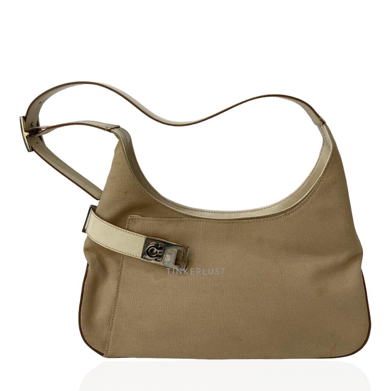 Salvatore Ferragamo Gancini Canvas Mix Leather Shoulder Bag