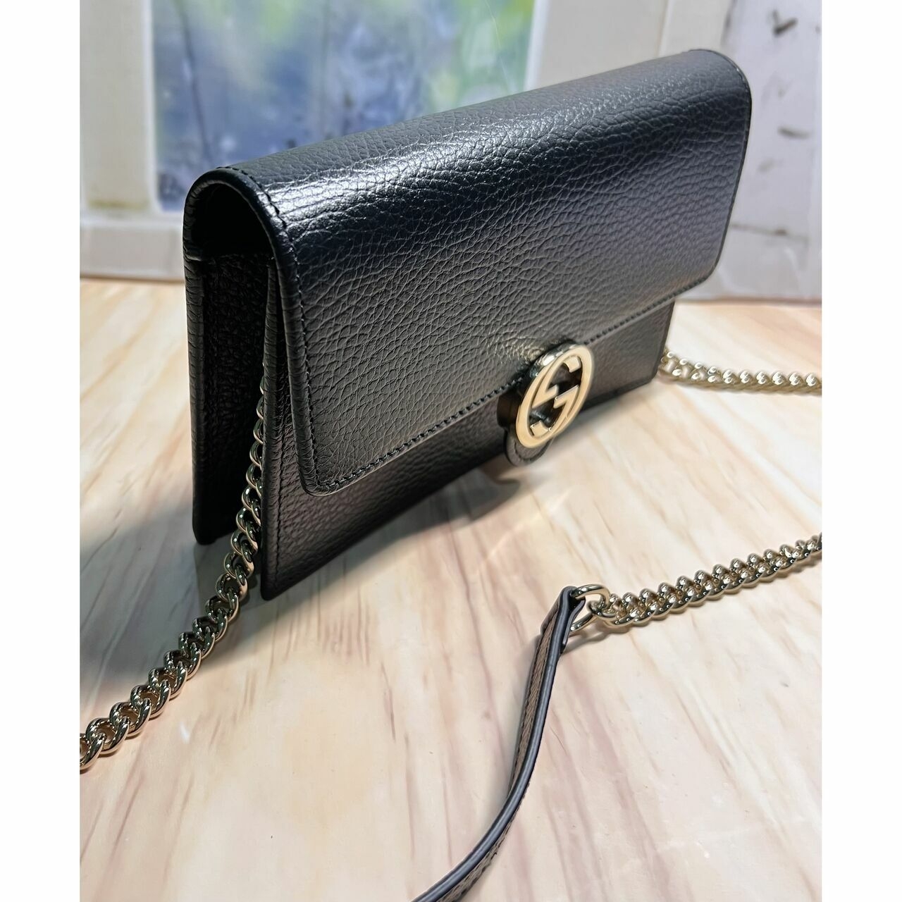 Gucci black interlocking WOC wallet on chain