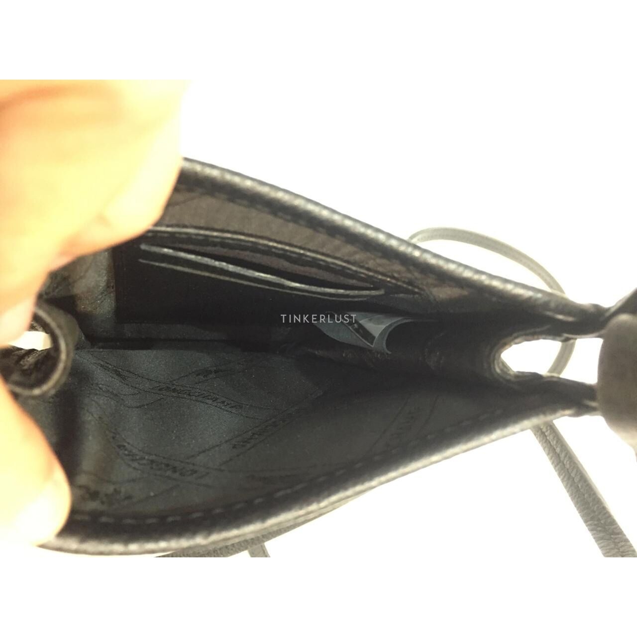 Longchamp Phone Holder Grained Leather All Black Sling Bag