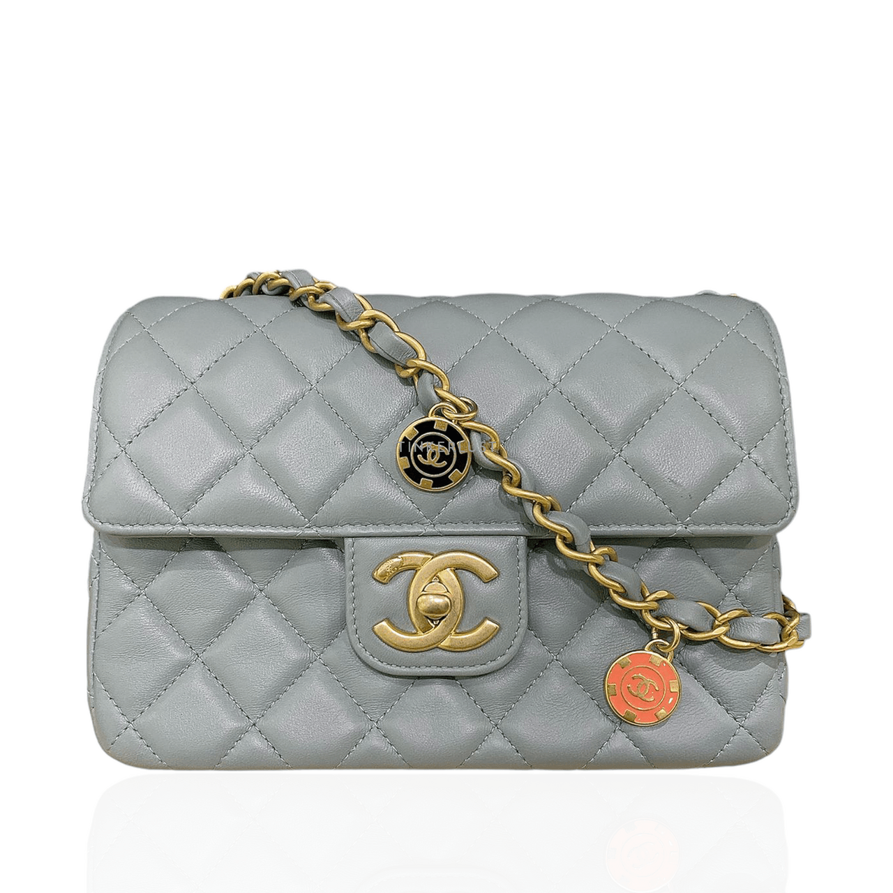 Chanel Flap Bag Light Grey Chip GHW Sling Bag