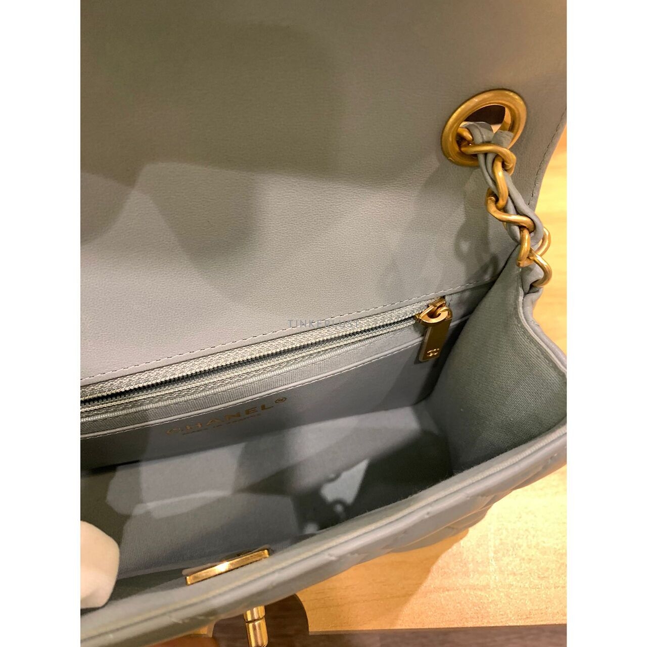 Chanel Flap Bag Light Grey Chip GHW Sling Bag