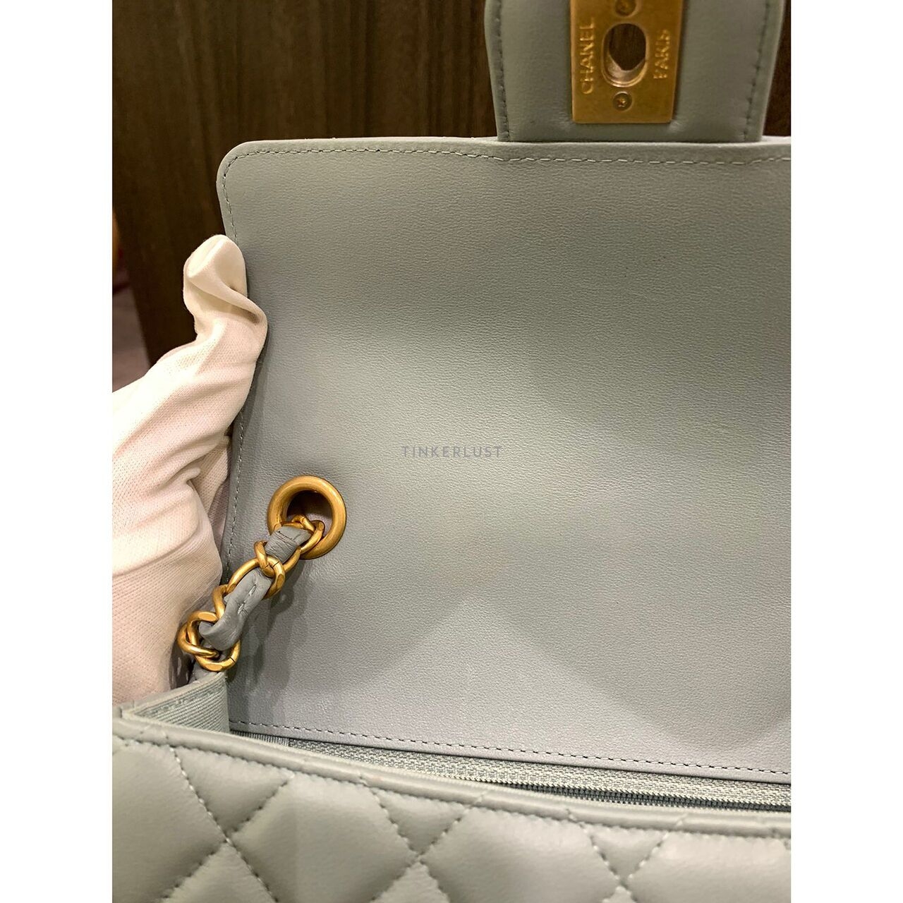 Chanel Flap Bag Light Grey Chip GHW Sling Bag