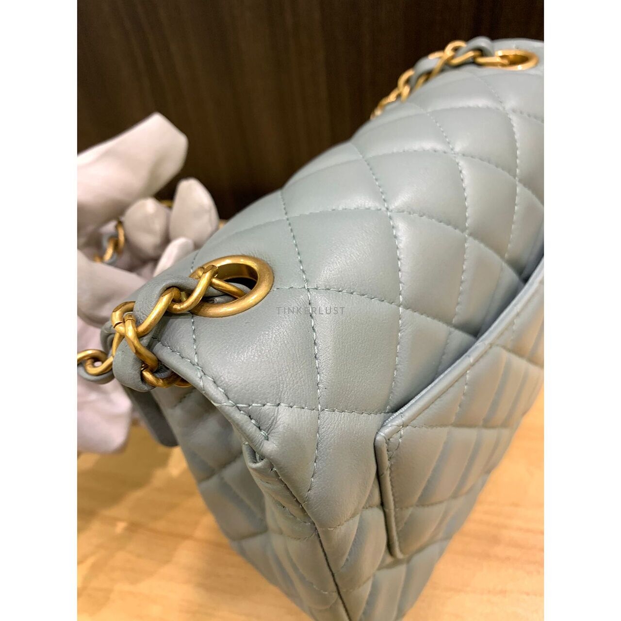 Chanel Flap Bag Light Grey Chip GHW Sling Bag