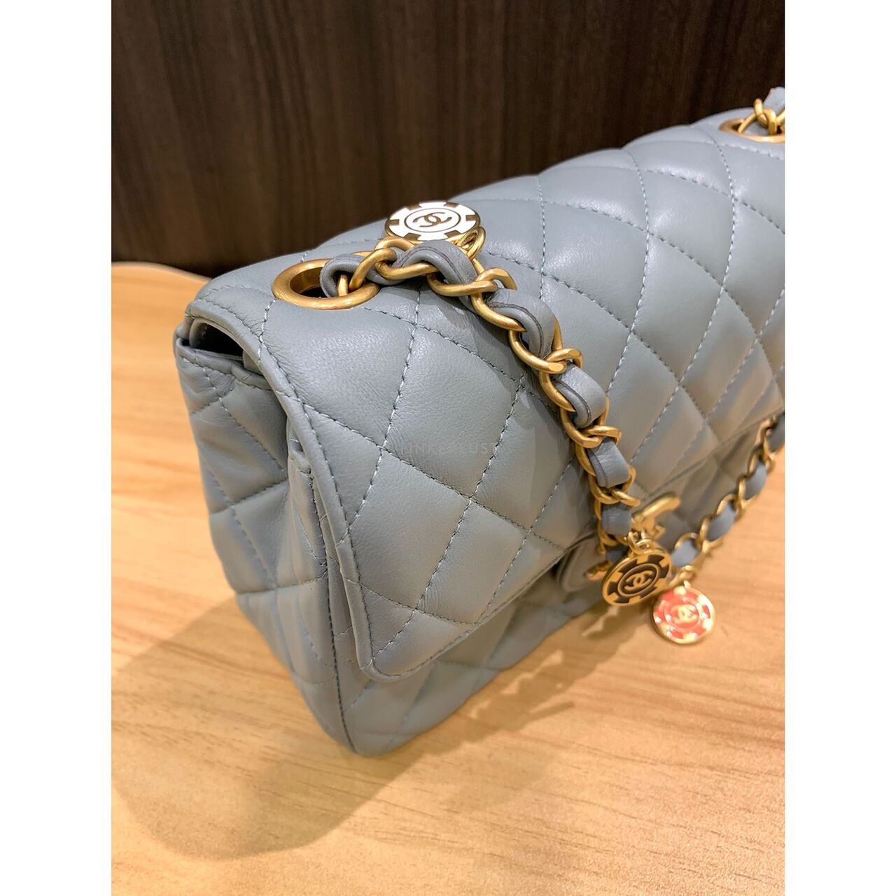 Chanel Flap Bag Light Grey Chip GHW Sling Bag