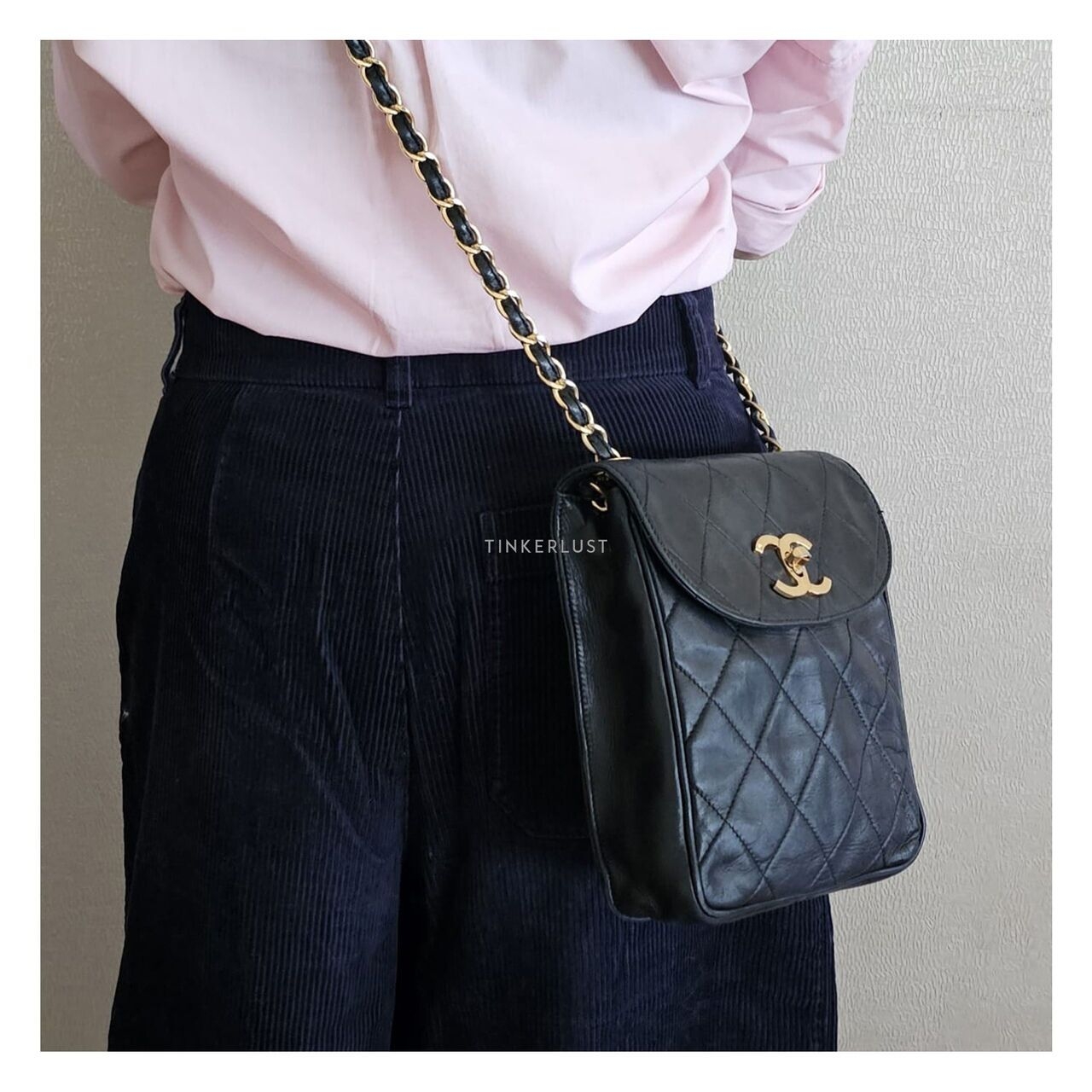 Chanel Vintage Black Lambskin GHW Sling Bag