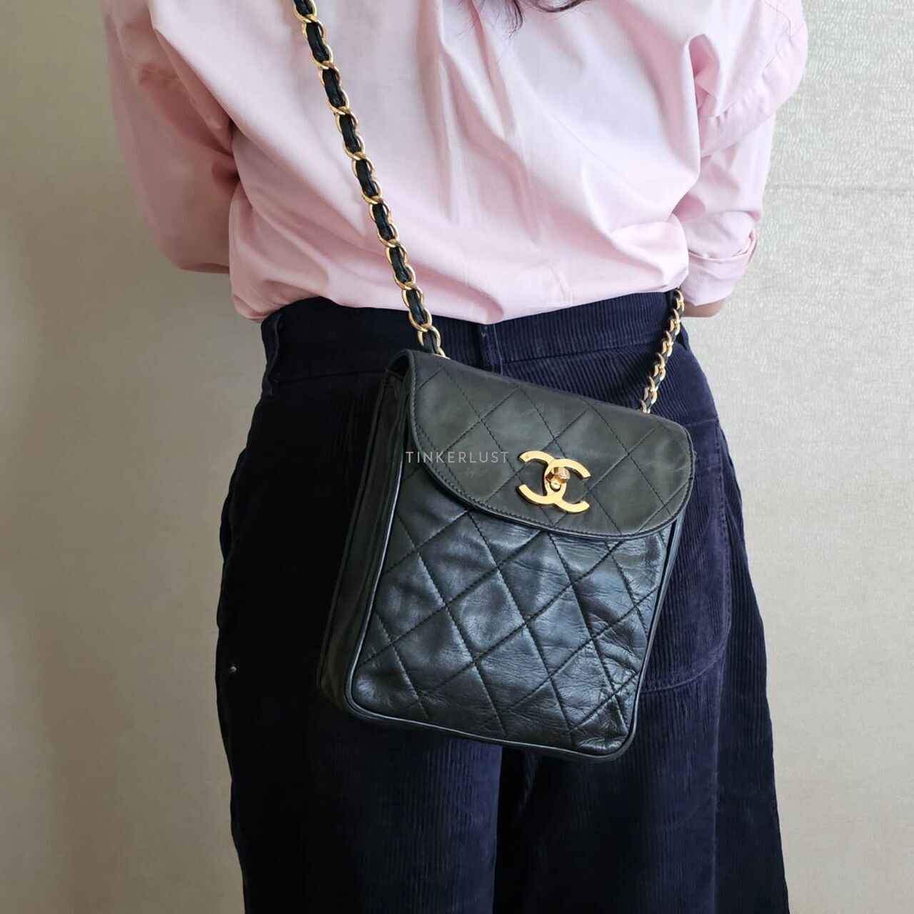 Chanel Vintage Black Lambskin GHW Sling Bag