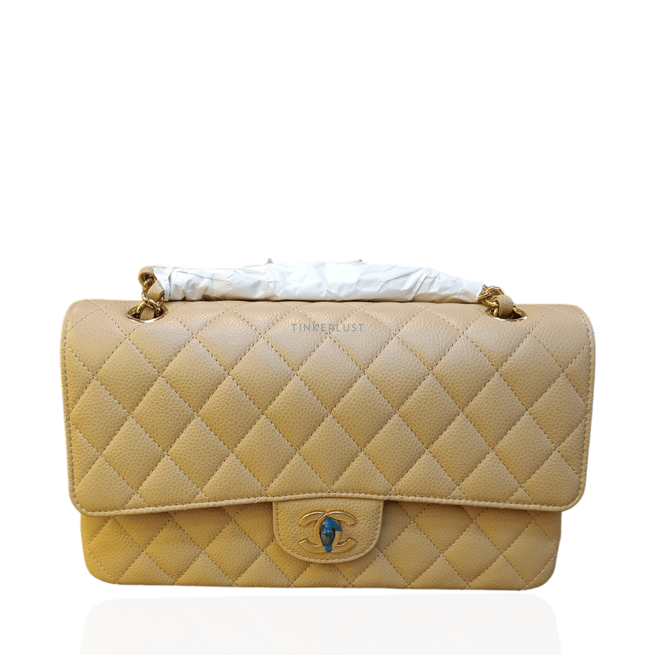 Chanel Classic Medum Beige Caviar Chip GHW Shoulder Bag