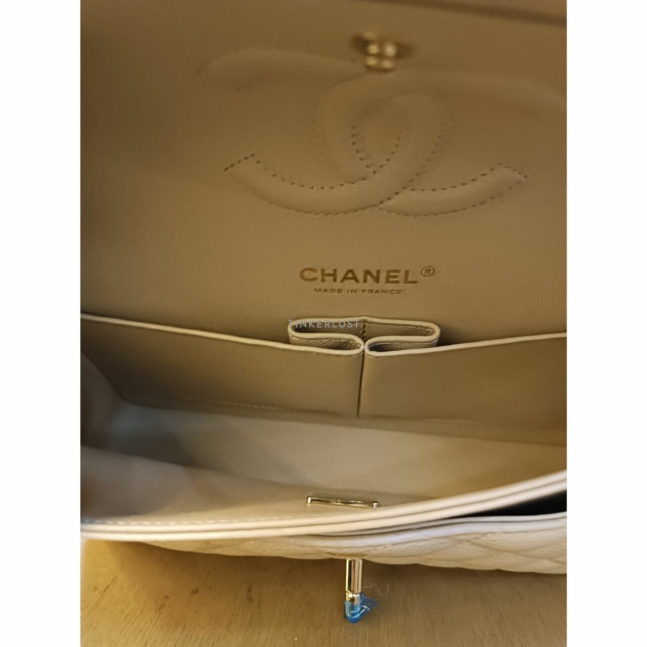 Chanel Classic Medum Beige Caviar Chip GHW Shoulder Bag