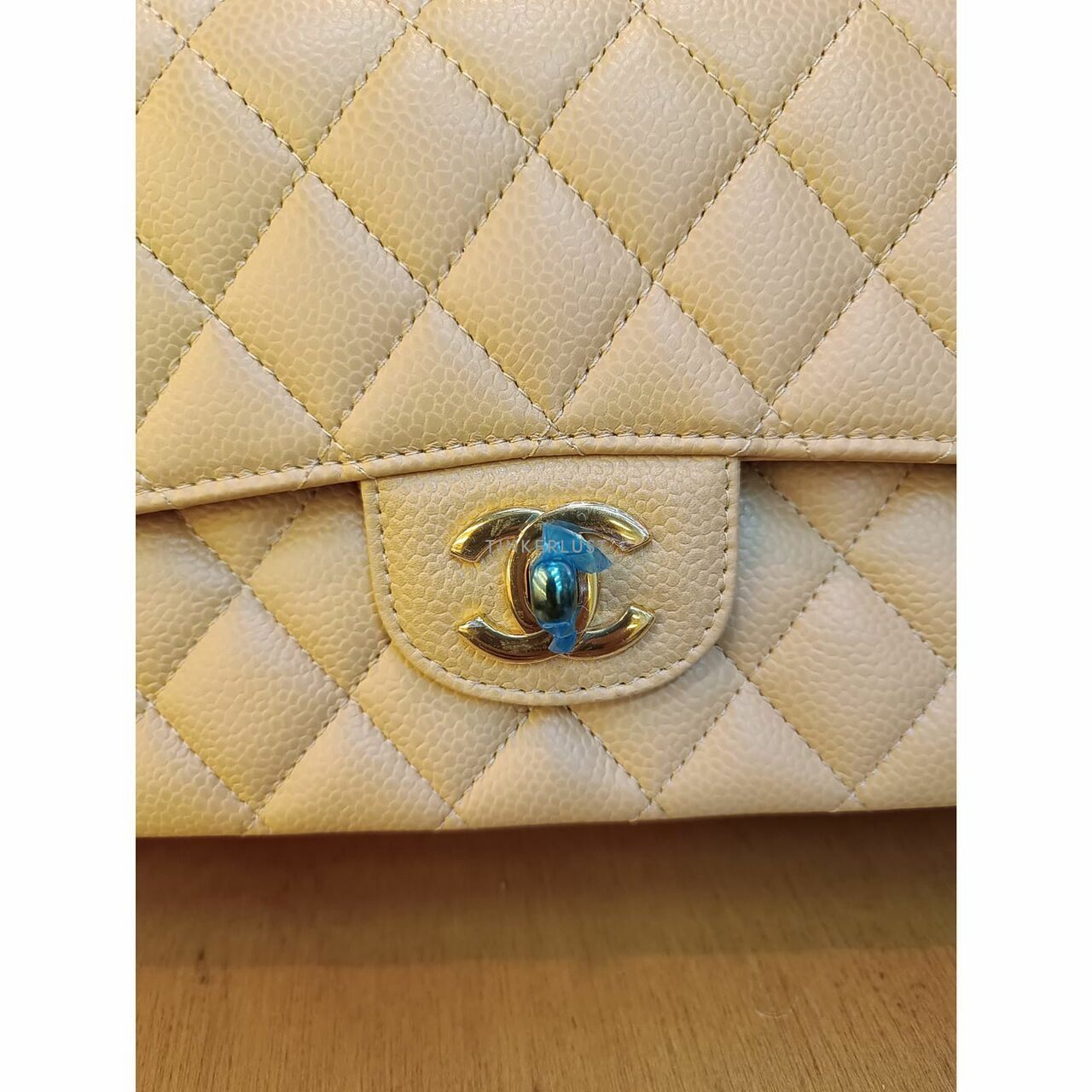 Chanel Classic Medum Beige Caviar Chip GHW Shoulder Bag