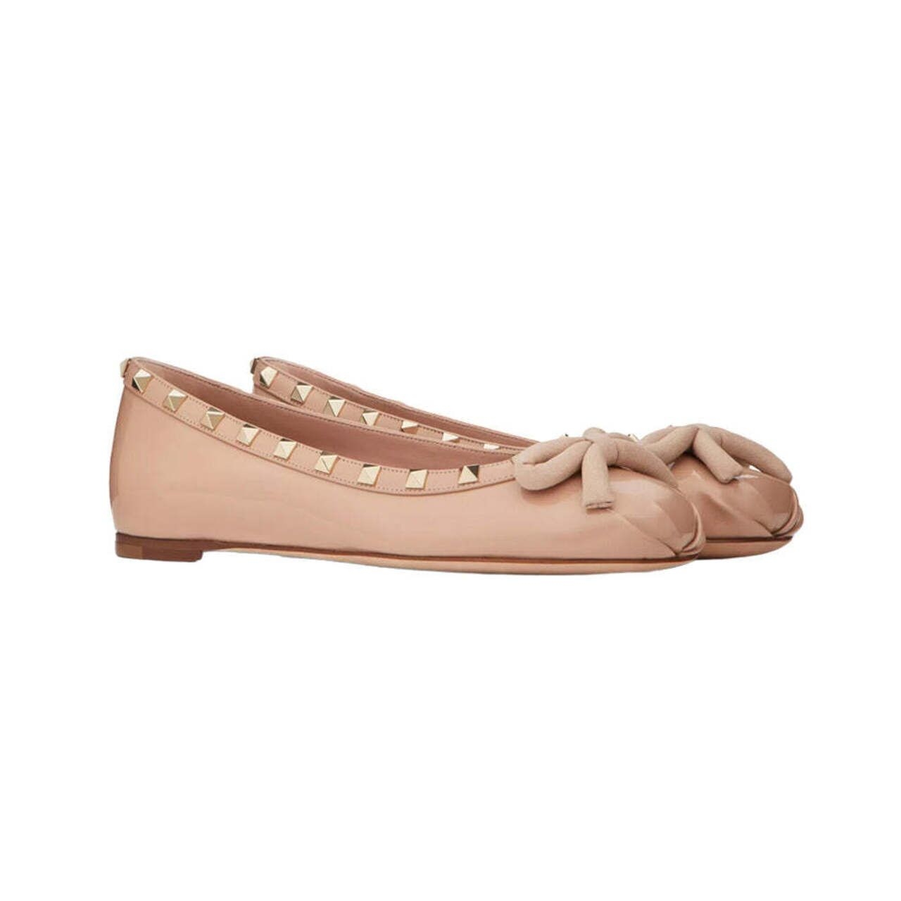 Valentino Garavani Rockstud Patent Leather Ballerina Rose Canelle