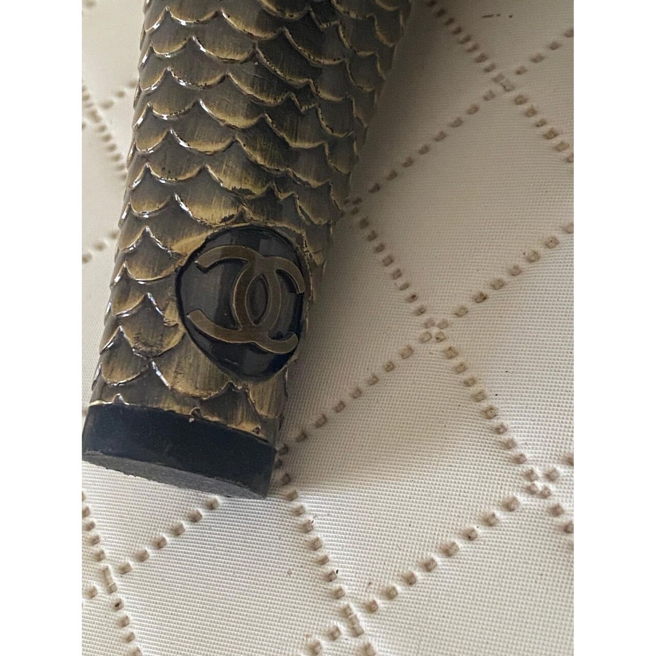 Chanel Black And Gold Python Effect Leather Cap Toe D'orsay Pumps