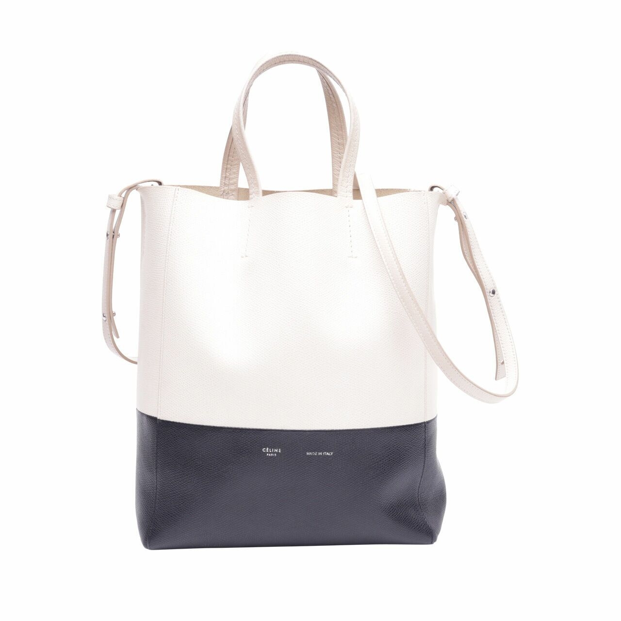 Celine Cream & Black Leather Cabas Small Vertical Satchel