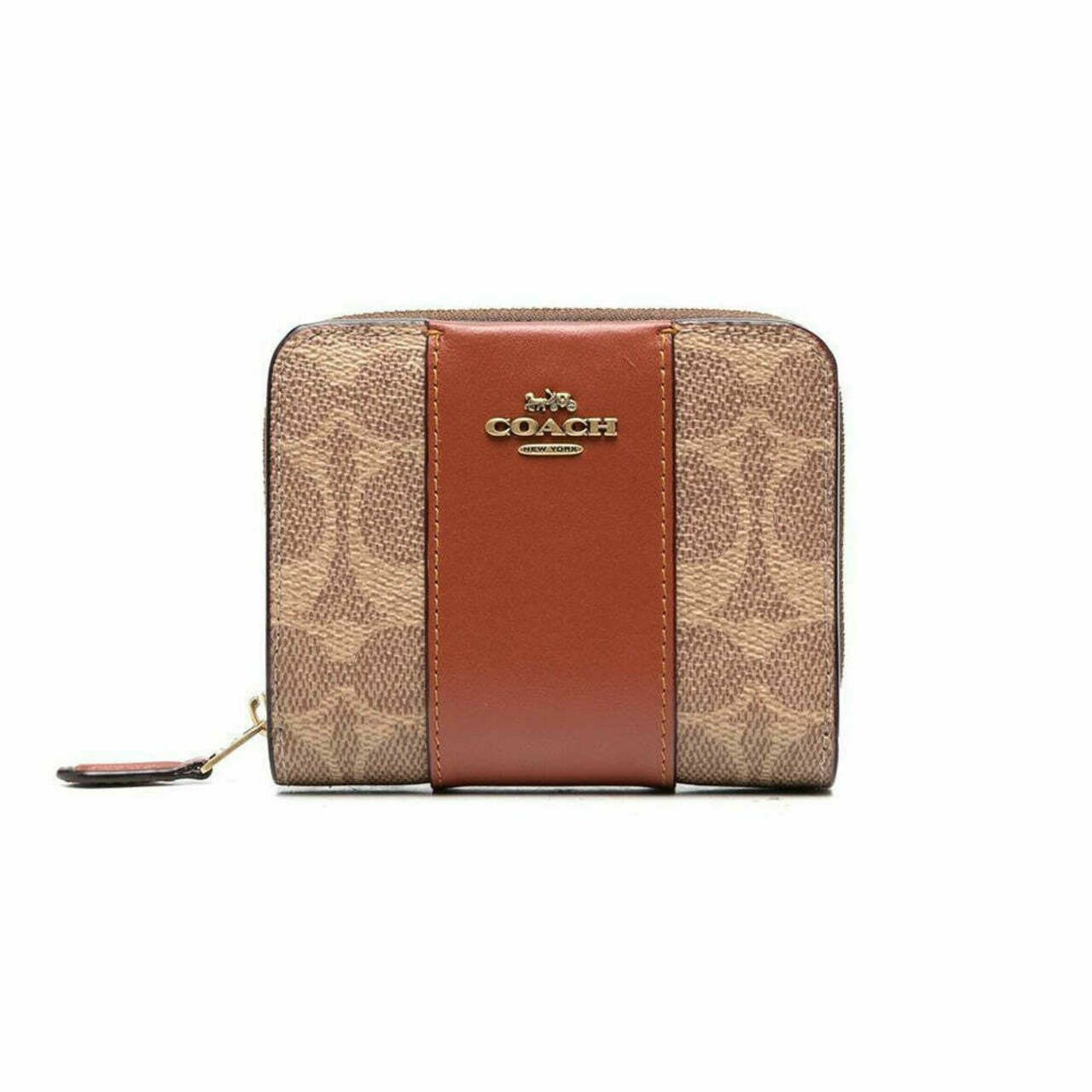 Coach Billfold Wallet Signature Jacquard Tan Rust