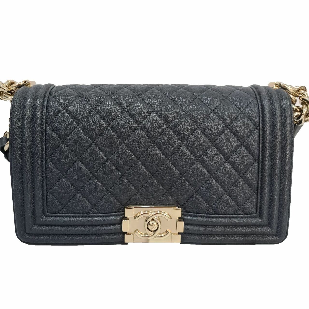 Chanel Boy Navy Calfskin #30 Shoulder Bag