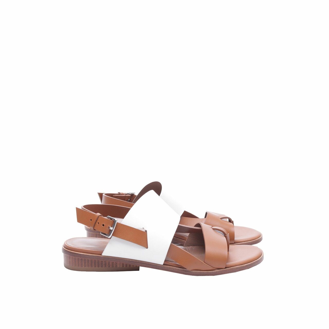 Hermes Ankle Strap Brown White Sandals