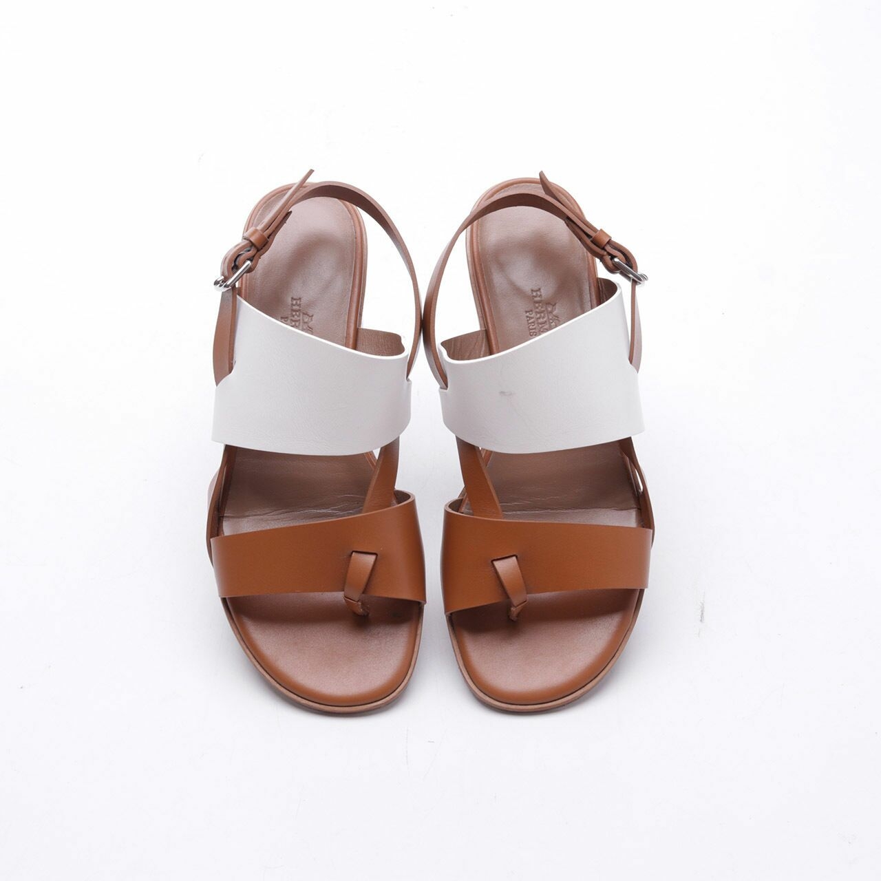 Hermes Ankle Strap Brown White Sandals