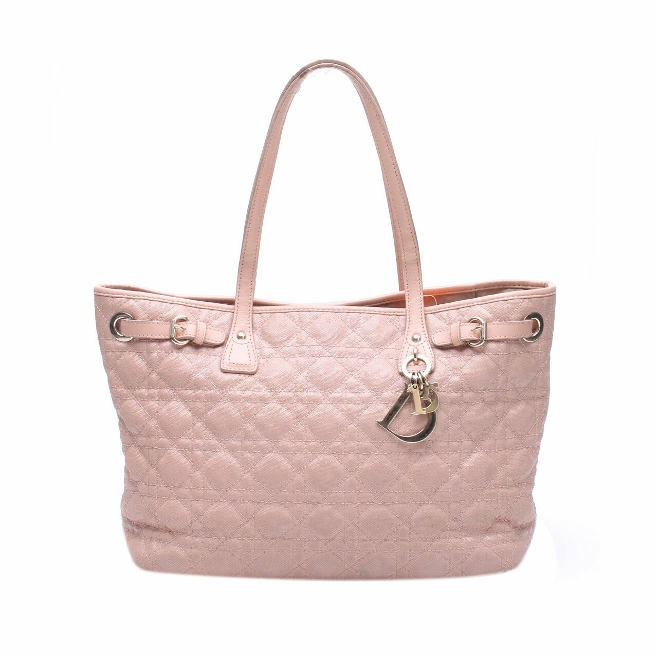 Christian Christian Dior Panarea Nude Pink Canvas Leather Cannage Tote Bag