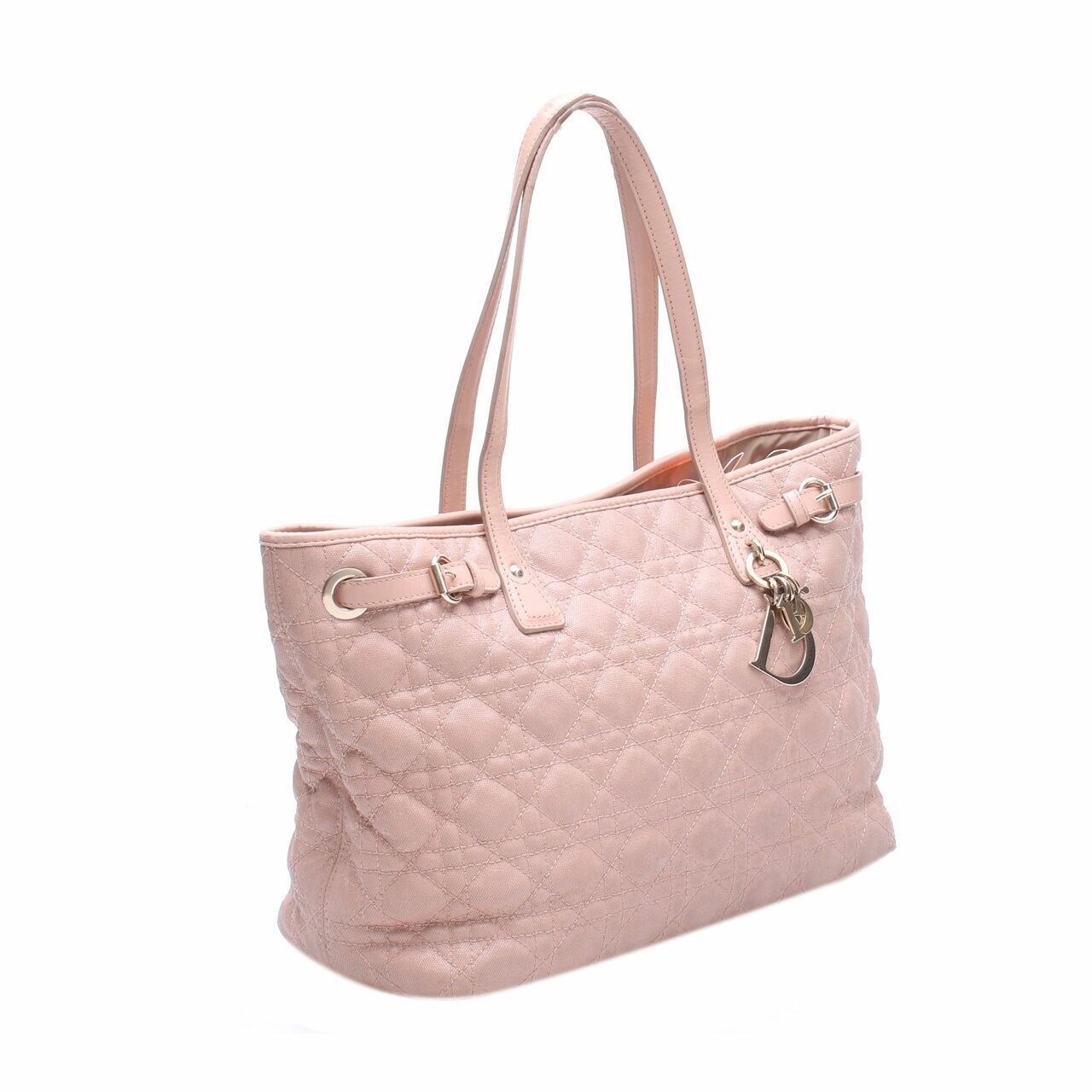 Christian Christian Dior Panarea Nude Pink Canvas Leather Cannage Tote Bag