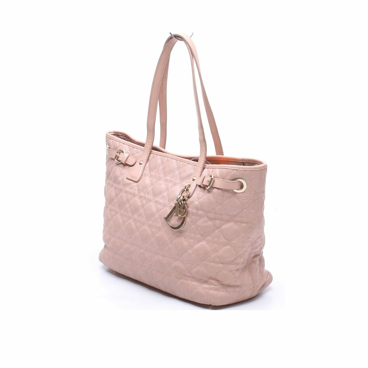 Christian Christian Dior Panarea Nude Pink Canvas Leather Cannage Tote Bag