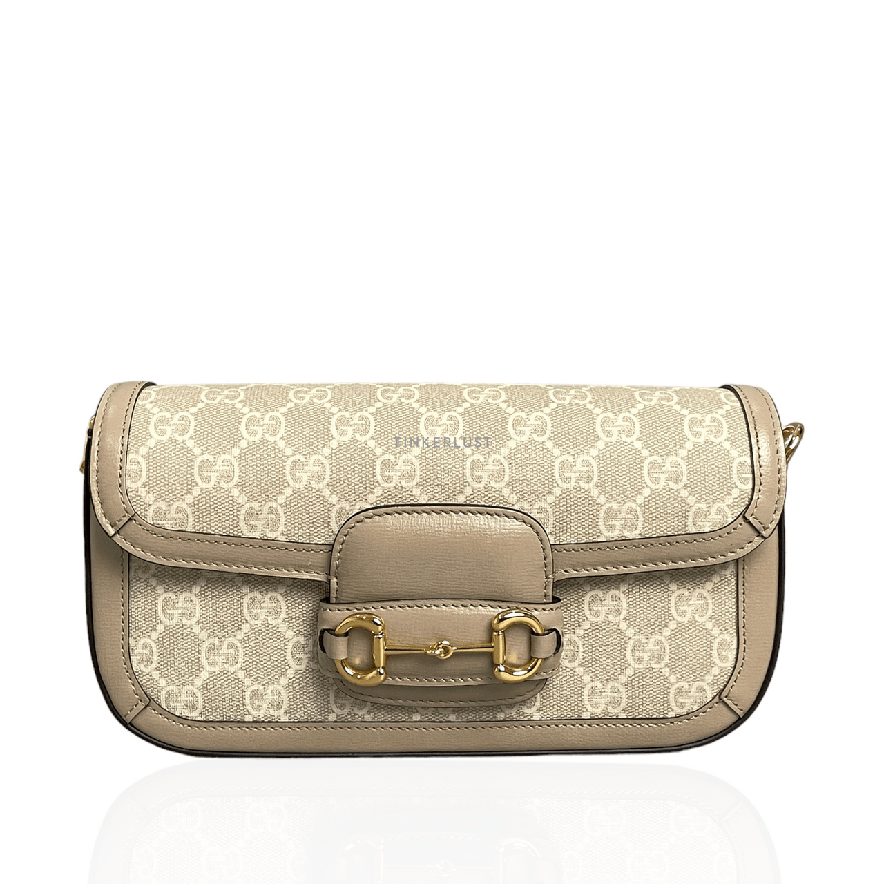 Gucci Horsebit 1955 Beige & White Coated Canvas GHW Shoulder Bag