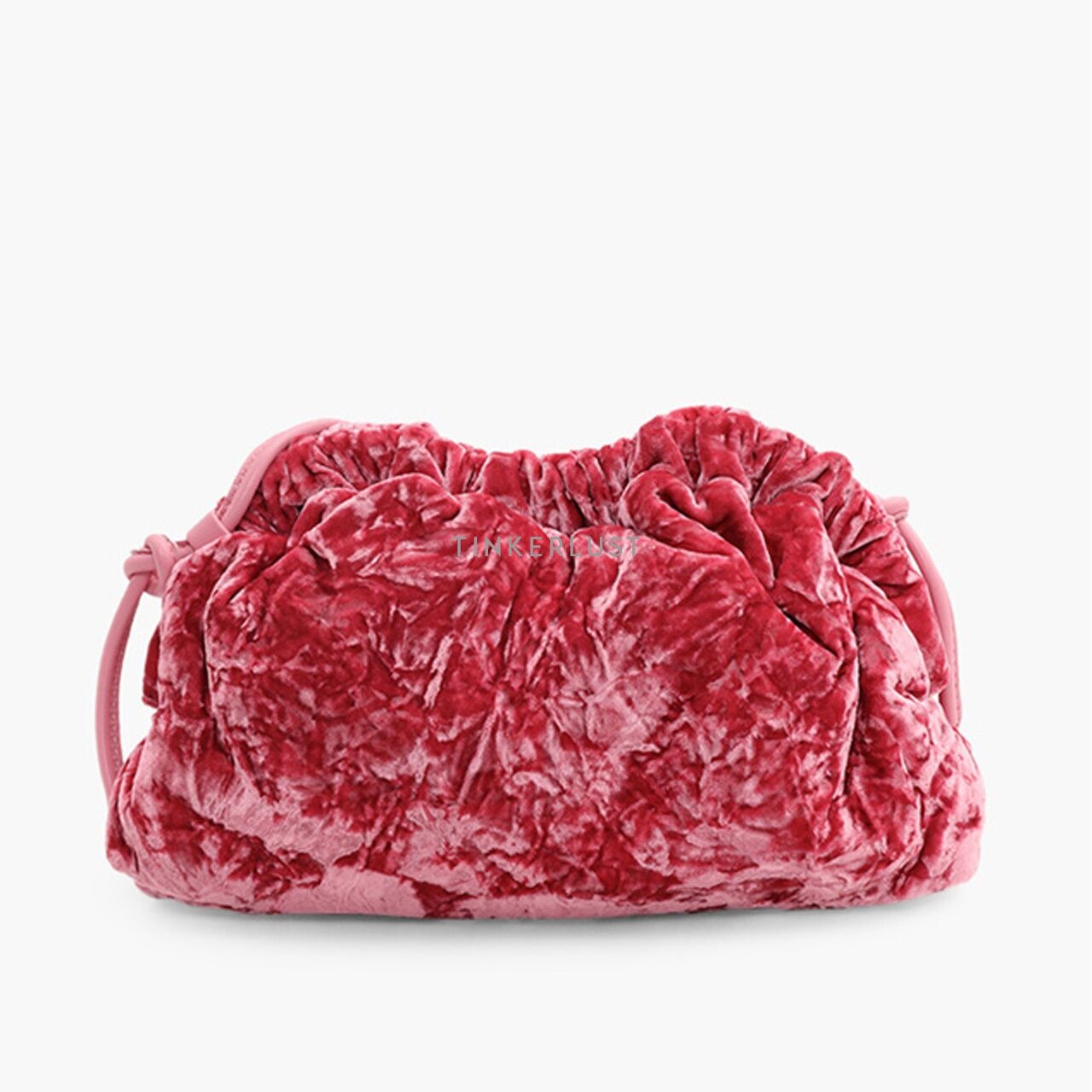 Mansur Gavriel Mini Cloud Clutch in Flamingo Velvet Leather with Strap Sling Bag