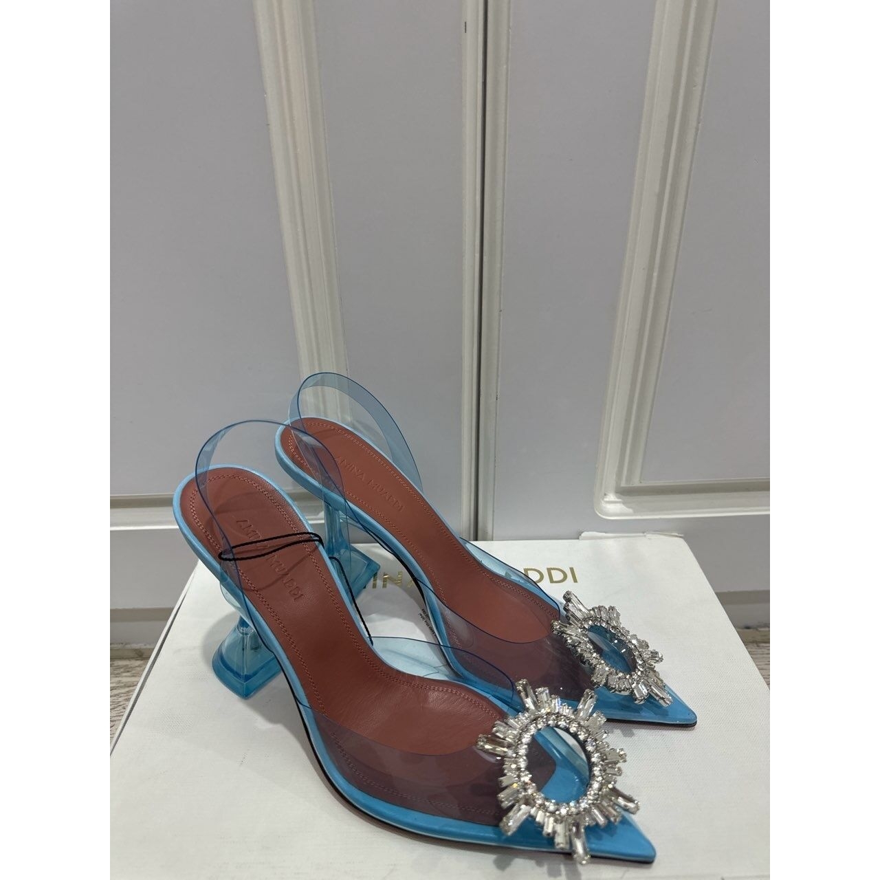 Amina Muaddi Begum Sky Blue Heels