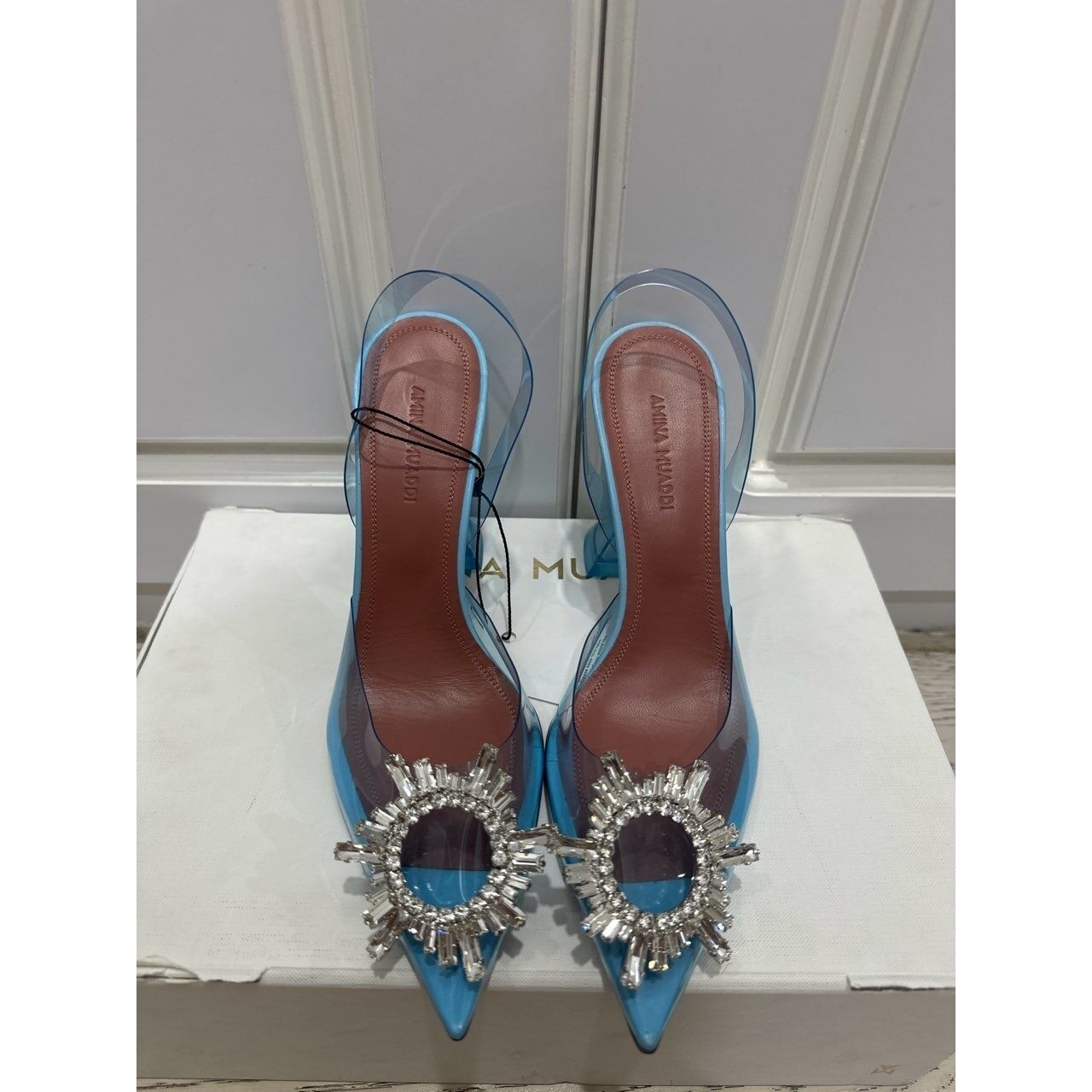 Amina Muaddi Begum Sky Blue Heels