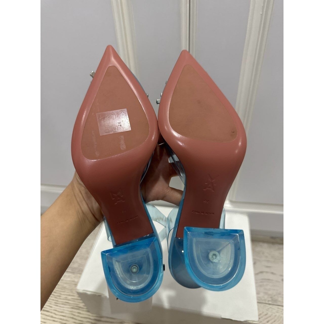 Amina Muaddi Begum Sky Blue Heels