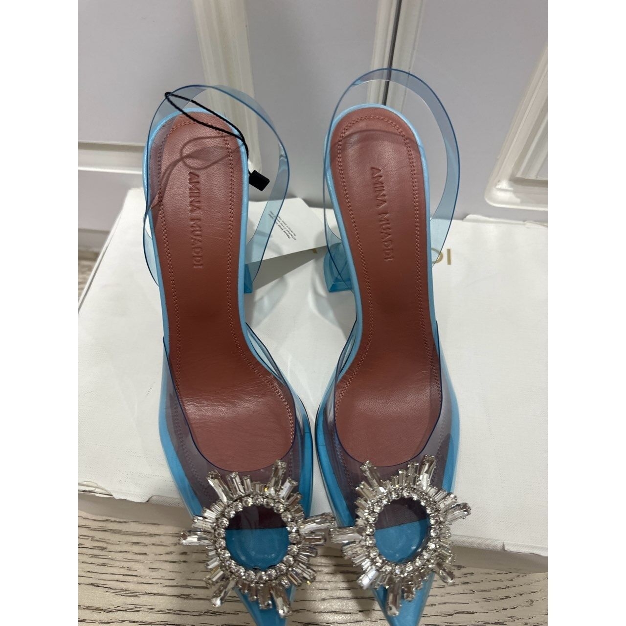 Amina Muaddi Begum Sky Blue Heels