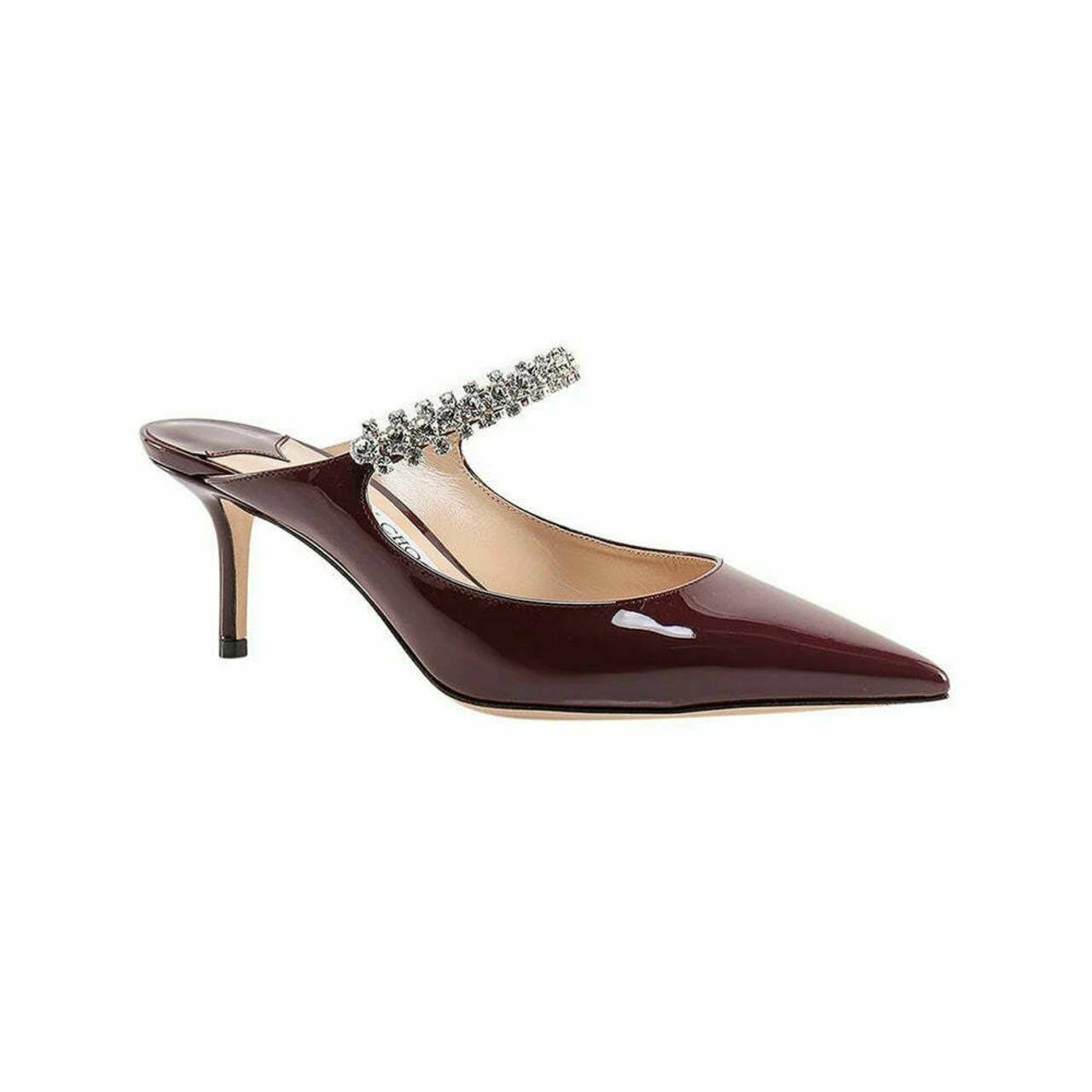 Bing 65 Crystal Strap Patent Leather Mules Burgundy